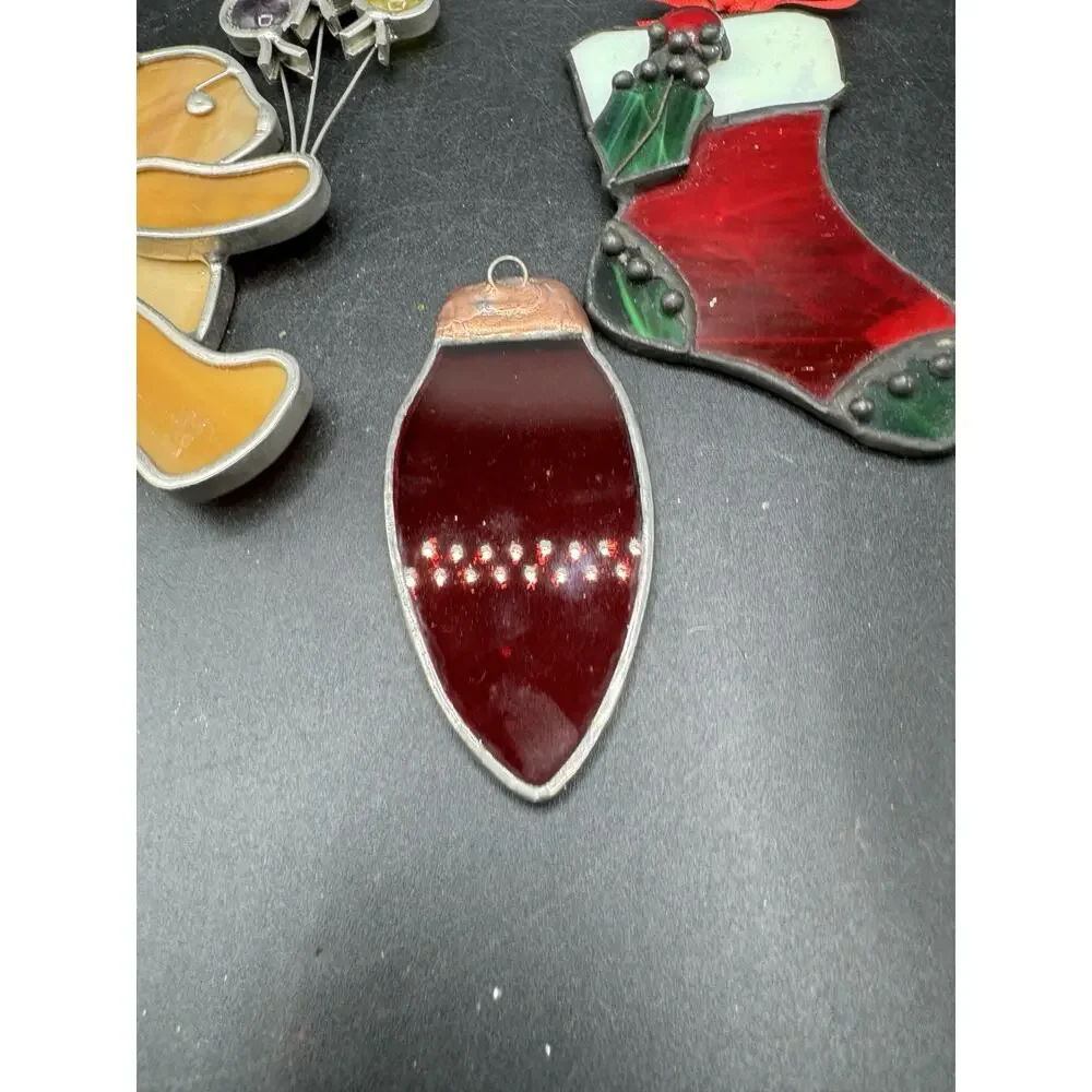 3 Beautiful Stained Glass Holiday Christmas Ornaments 1970s Vintage -S1L